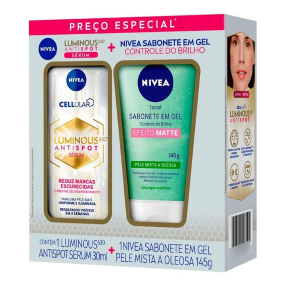 Kit Nivea Skin Care Facial Sérum Luminous + Limpeza
