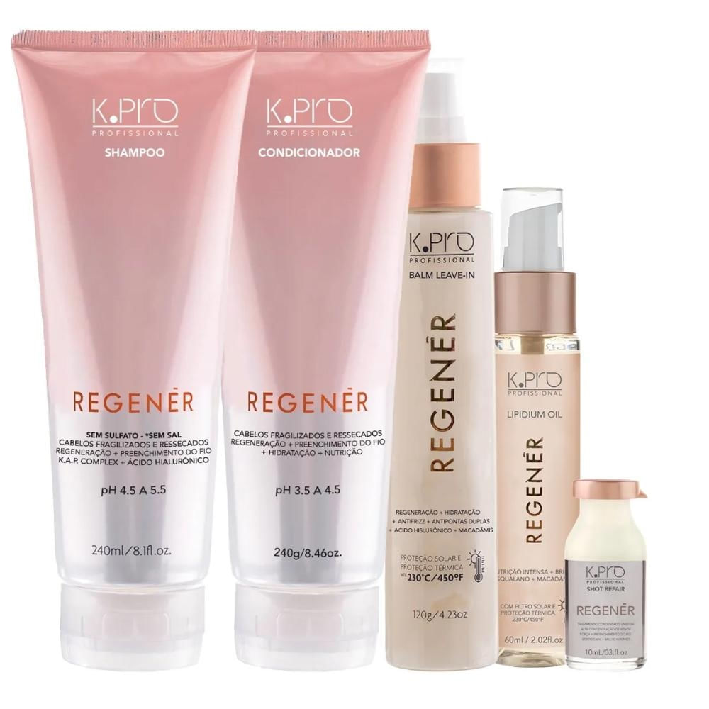 Kit K.Pro Profissional Regenér Shampoo + Condicionador + Balm + Óleo + Ampola