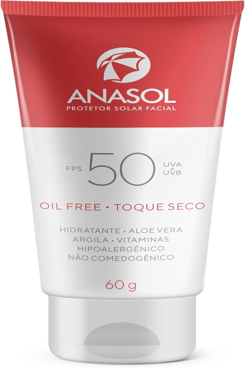 Protetor Solar Facial Oil Free Toque Seco 50 FPS Anasol 60 G  - Vitamina E e Aloe Vera