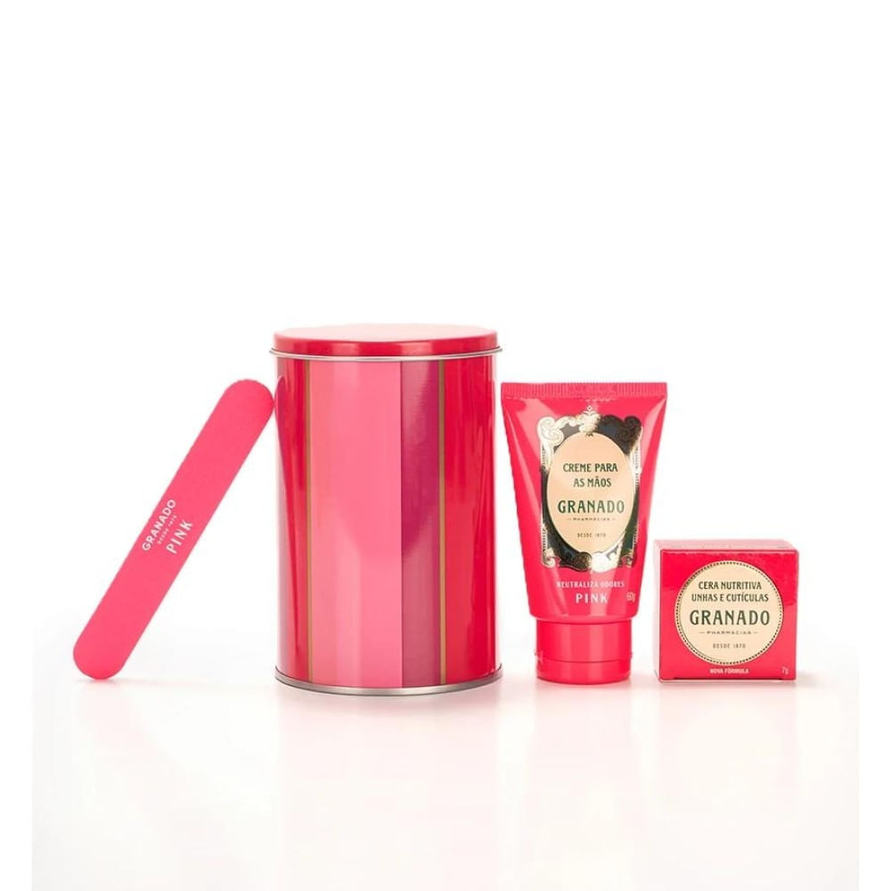 Kit Granado Pink Trio Essencial Creme para Mãos 60g + Cera Nutritiva Unhas e Cutículas 7g + Lixa Personalizada