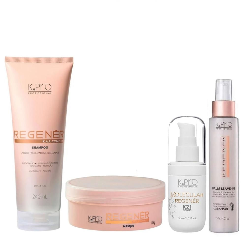 Kit K.Pro Regenér - Shampoo 240ml + Máscara 165g + Balm 120ml + K21 30ml