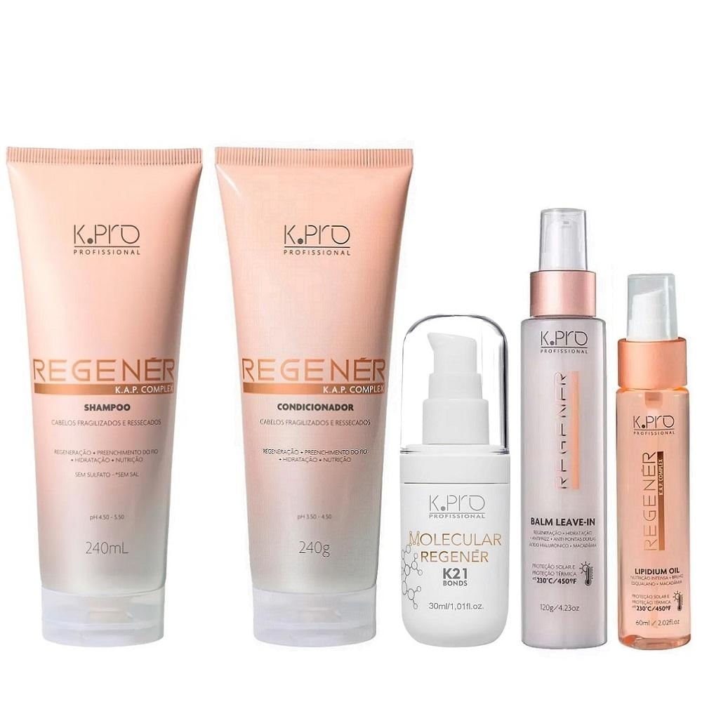Kit K.Pro Regenér - Shampoo 240 + Condicionador 240ml + Balm 120ml + Óleo 60ml + K21 30ml
