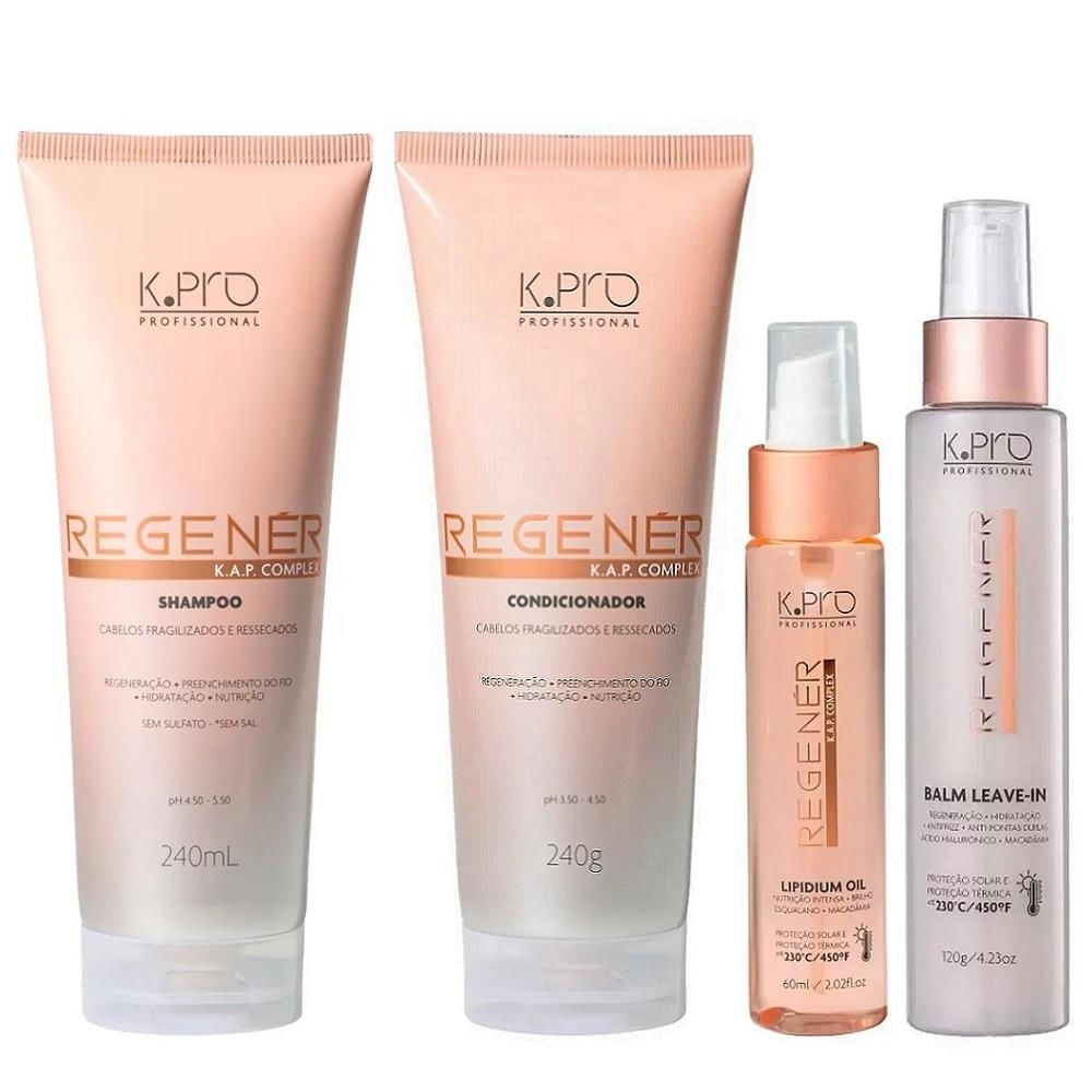Kit K.Pro Regenér - Shampoo + Condicionador + Leave-In Balm + Lipidium Oil