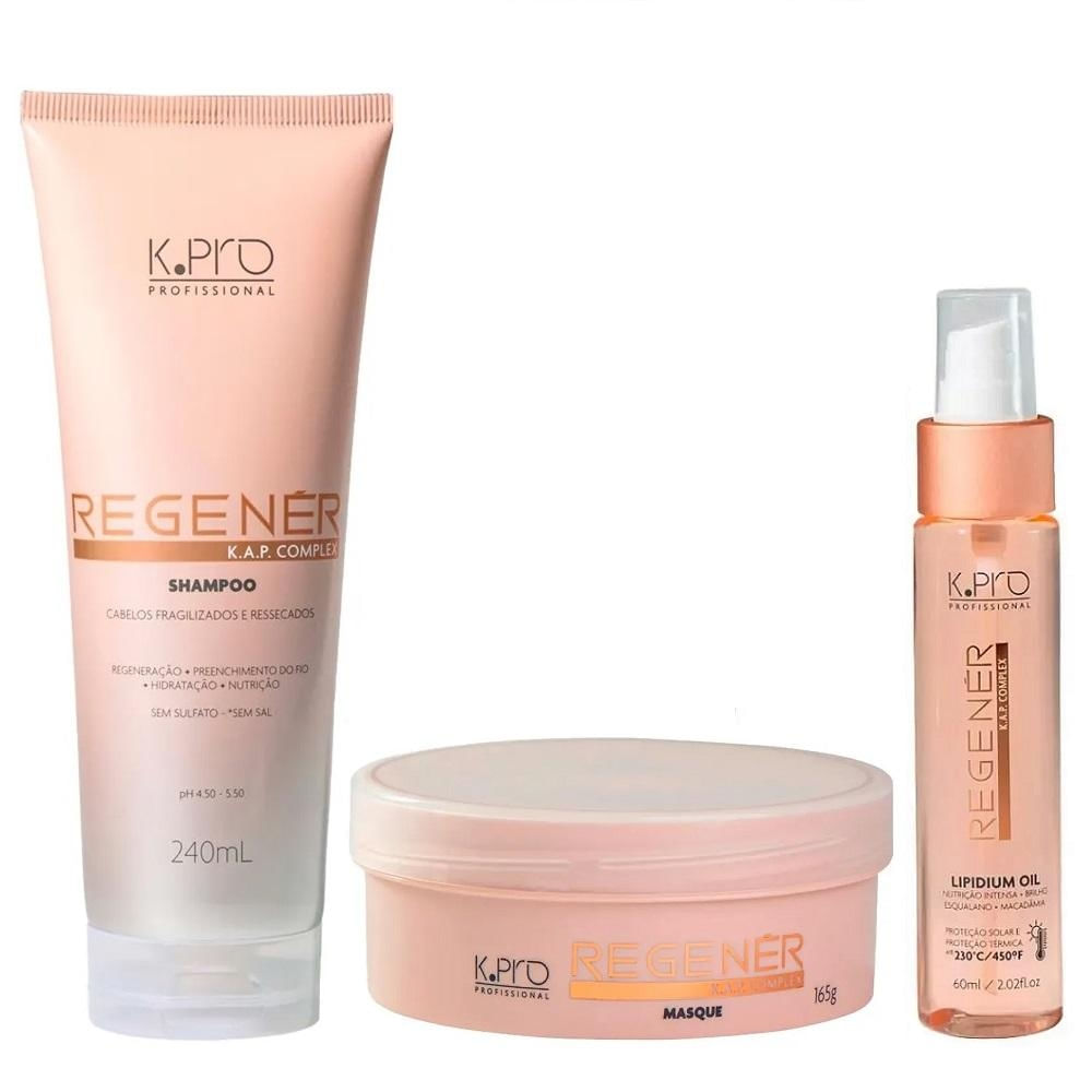Kit K.Pro Regenér - Shampoo 240ml + Máscara 165g + Lipidium Oil 60ml