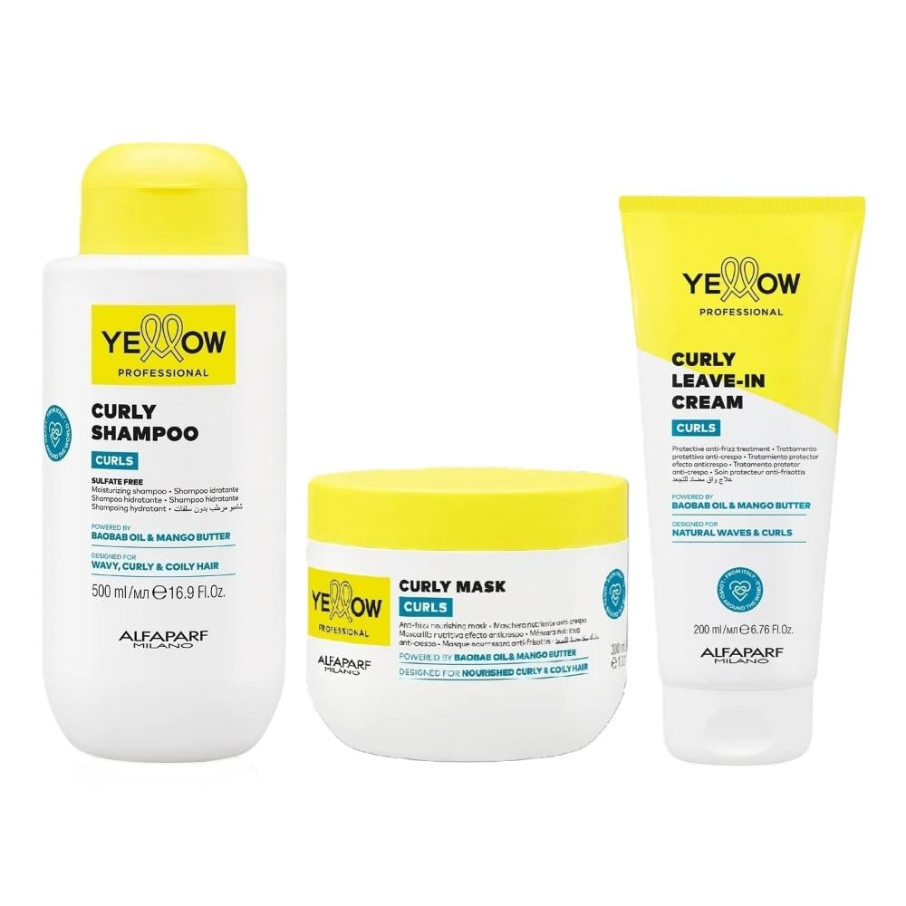 Kit Yellow Curls - Shampoo 500ml + Máscara 300ml + Leave-In Cream 200ml