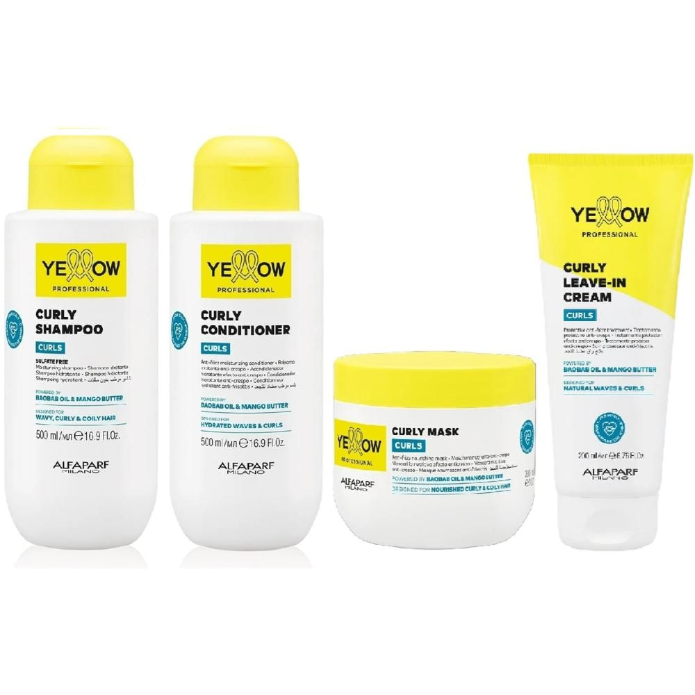 Kit Yellow Curls - Shampoo & Condicionador 500ml + Máscara 300ml + Leave-In Cream 200ml