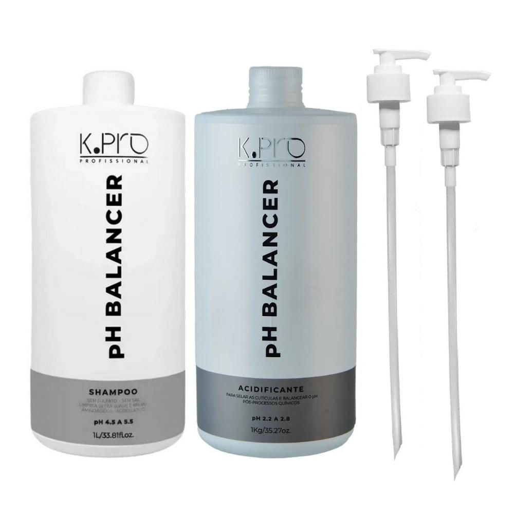 Kit K.Pro pH Balancer Shampoo 1 Litro + Acidificante 1 Litro + Válvulas Pump