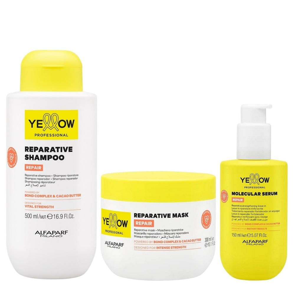 Kit Yellow Repair Tratamento Reparador - Shampoo 500ml + Máscara 300ml + Sérum Capilar 150ml