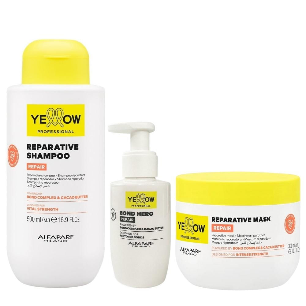 Kit Yellow Repair Tratamento Reparador - Shampoo 500ml + Máscara 300ml + Bond Hero 100ml