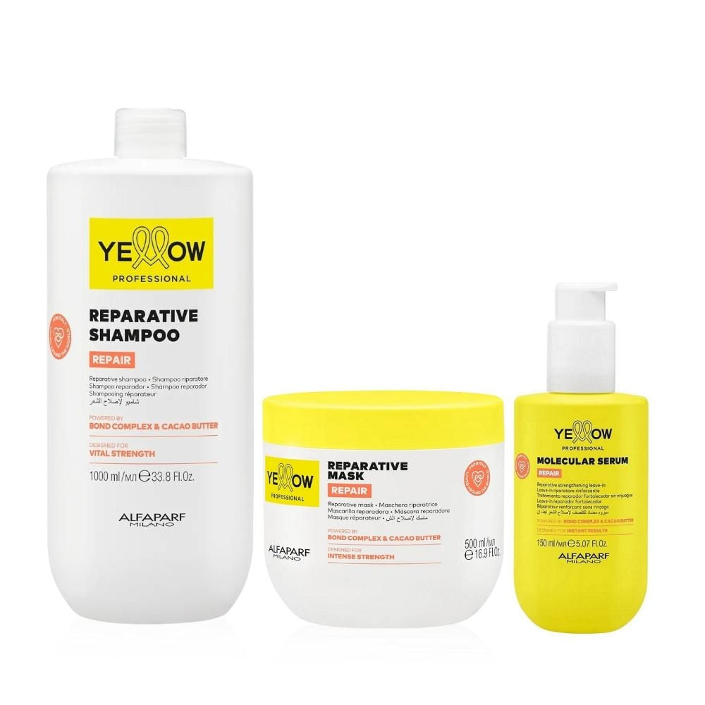 Kit Yellow Repair Tratamento Reparador - Shampoo 1L + Máscara 500ml + Sérum Capilar 150ml