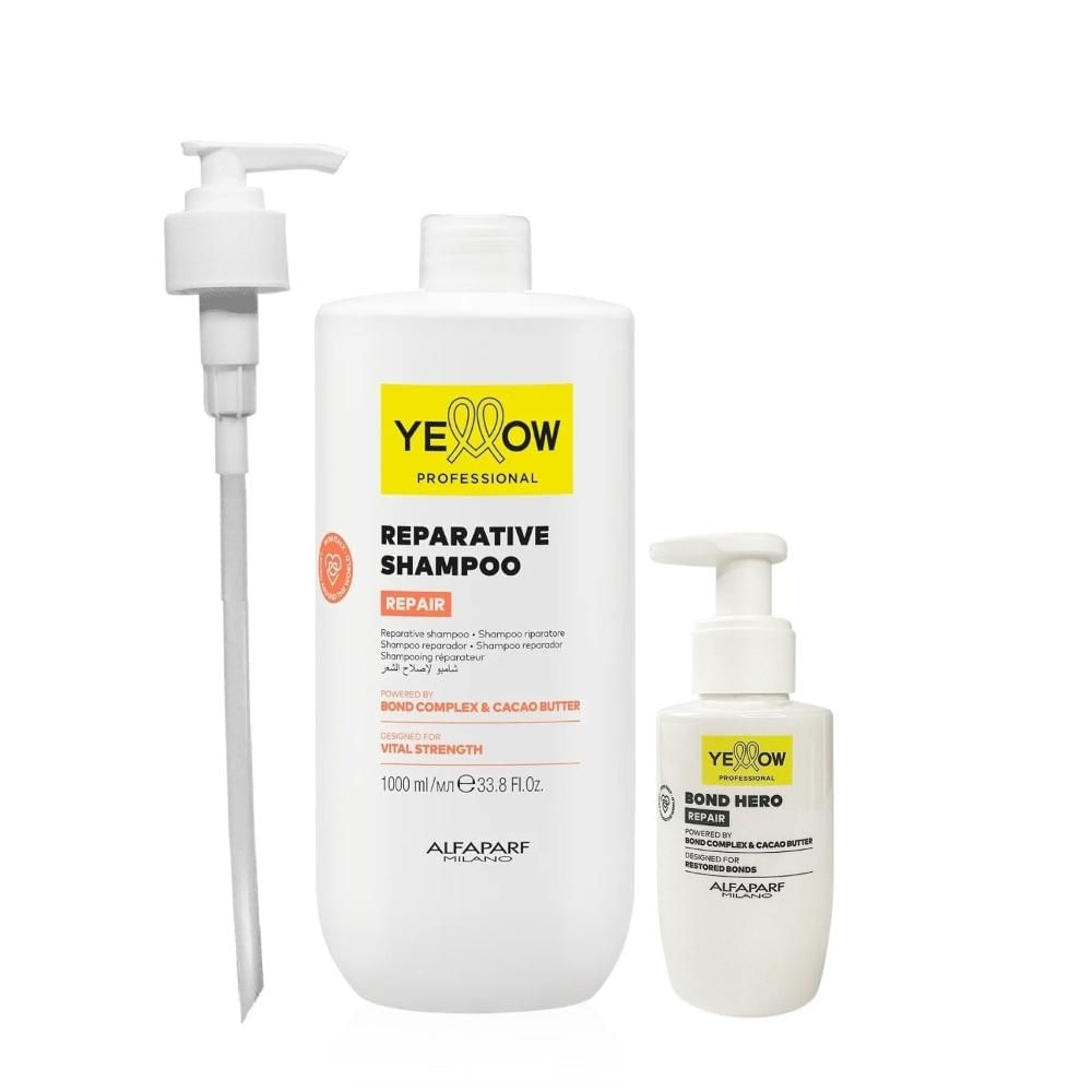 Kit Yellow Repair Tratamento Reparador - Shampoo 1L + Bond Hero 100ml + Válvula Pump