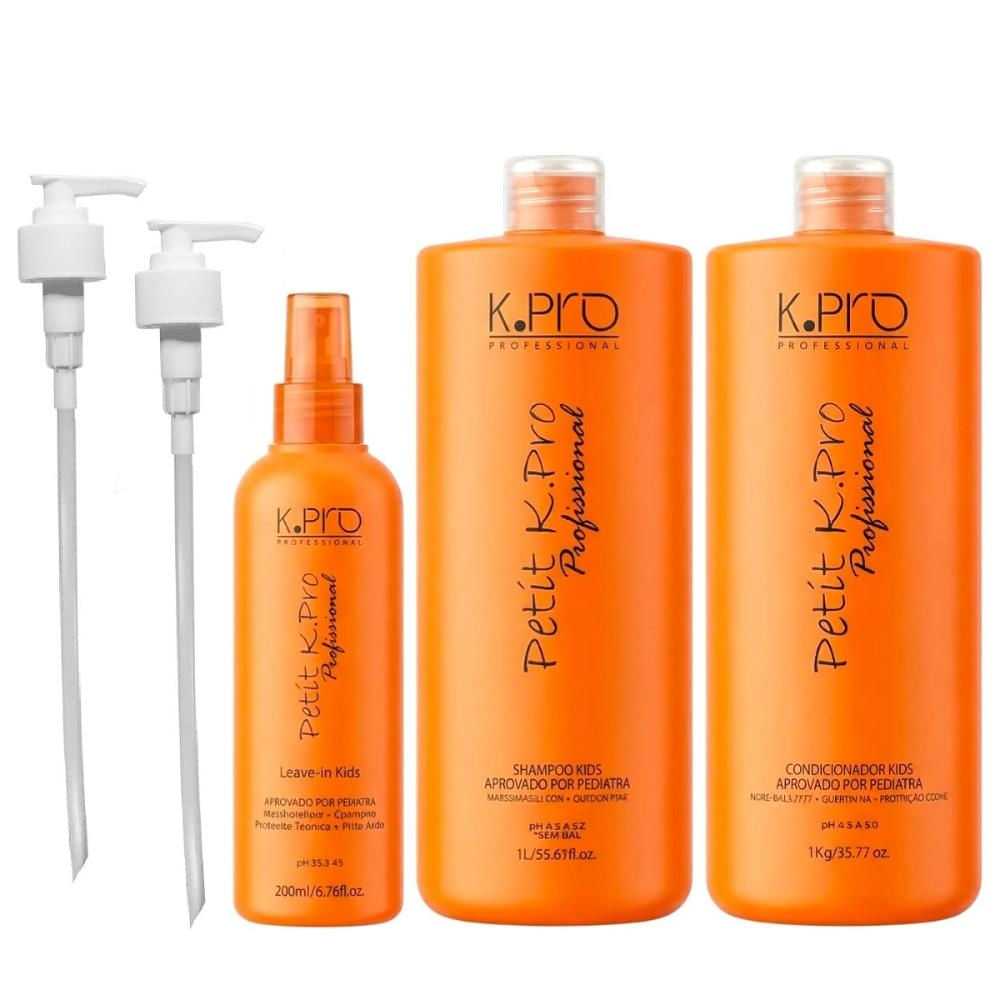Kit K.Pro Petit - Shampoo 1 Litro + Condicionador 1 Litro + Leave-In 200ml + Pumps