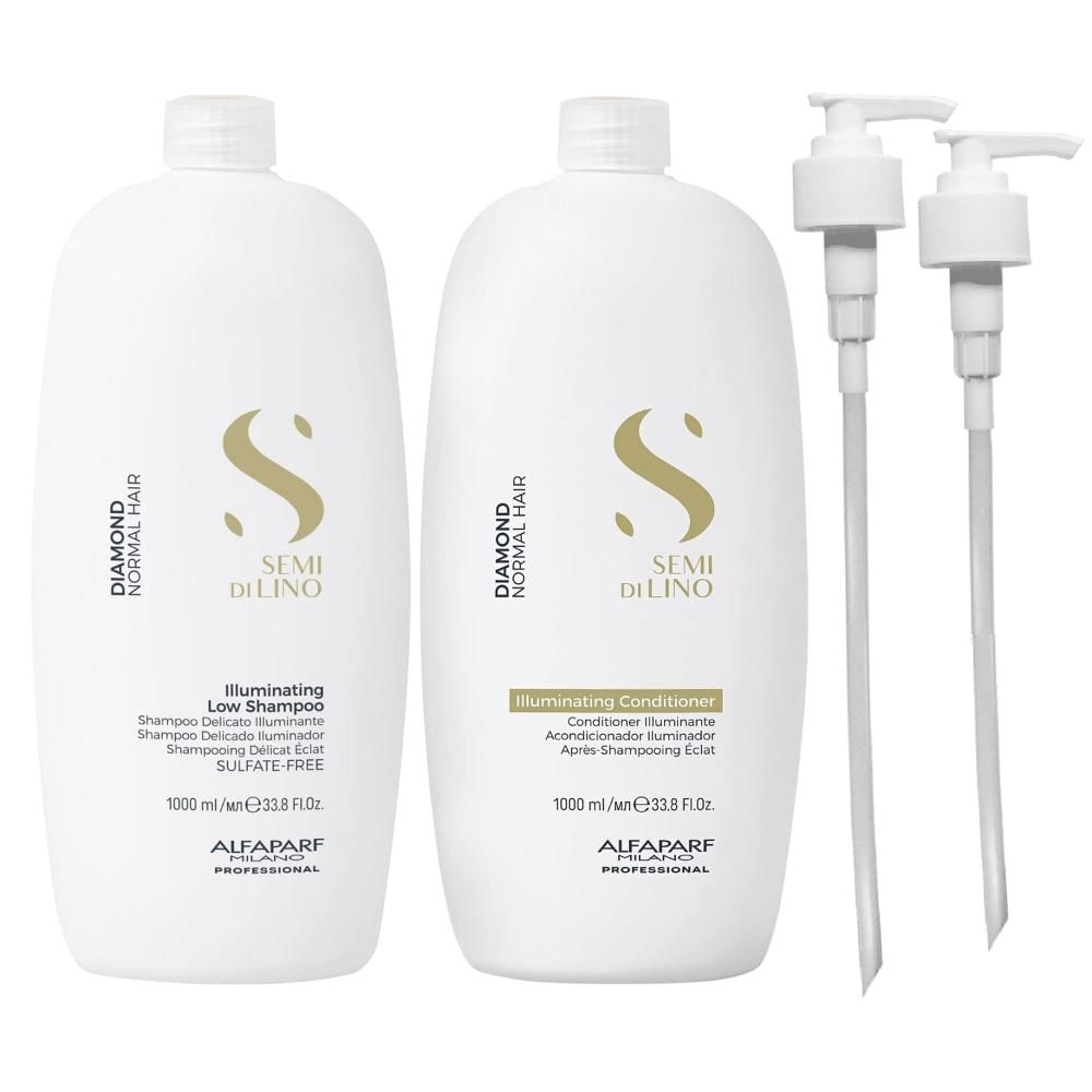 Kit Alfaparf Semi Di Lino Diamond - Shampoo 1L + Condicionador 1L + Válvula Pump
