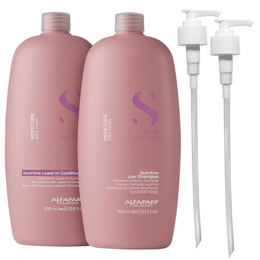 Kit Alfaparf Semi Di Lino Moisture -  Shampoo 1L + Leave in Condicionador 1L + Válvula Pump