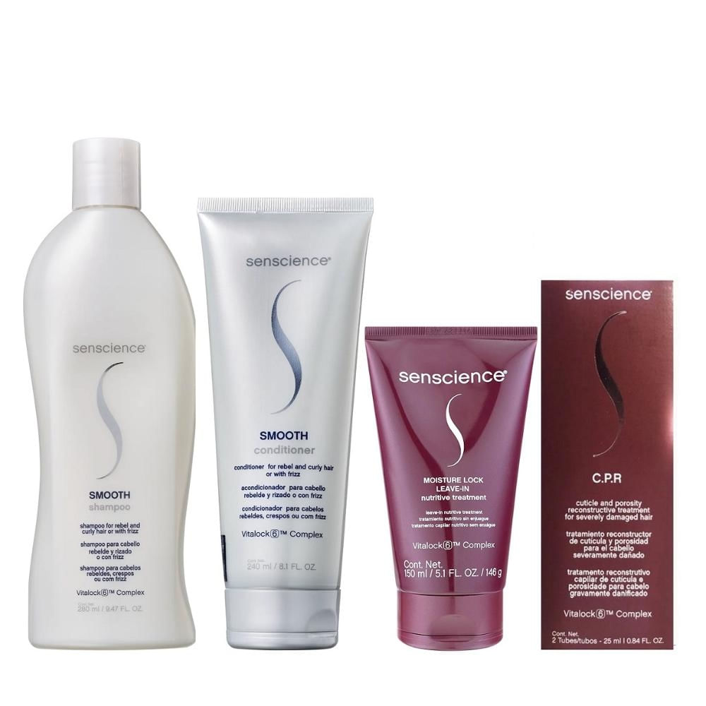 Kit Senscience Smooth - Shampoo 280ml & Condicionador 240ml + Moisture Lock Leave-In 150ml + CPR (2x25ml)