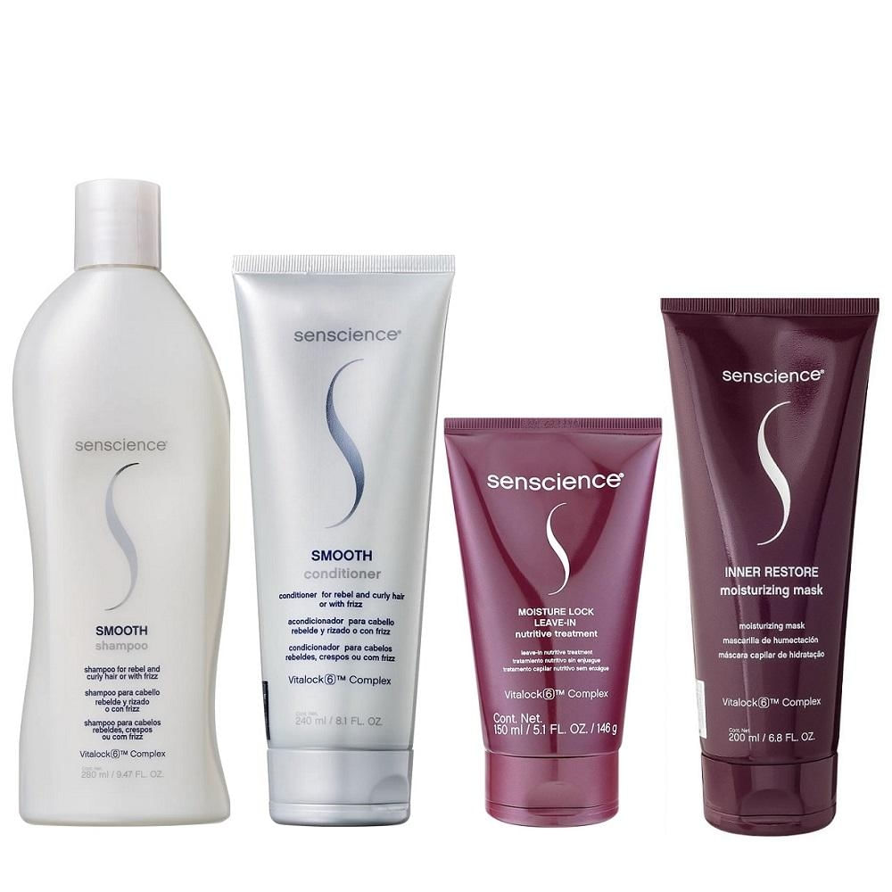 Kit Senscience Smooth - Shampoo 280ml & Condicionador 240ml + Moisture Lock Leave-In 150ml + Inner Restore Deep 200ml