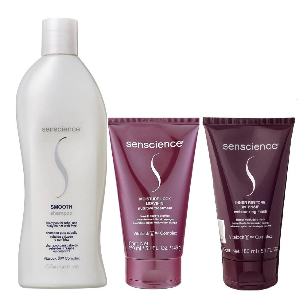 Kit Senscience Smooth - Shampoo 280ml + Moisture Lock Leave-In 150ml + Inner Intensif 150ml
