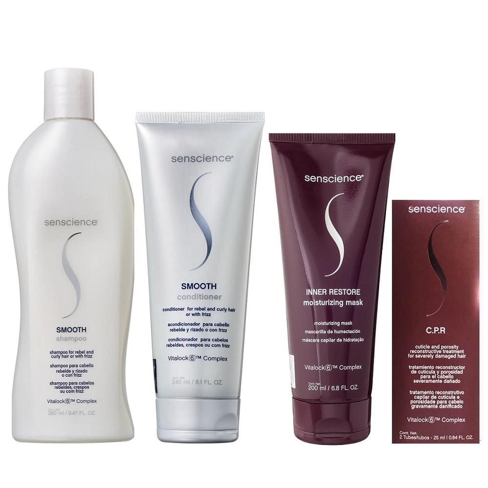 Kit Senscience Smooth - Shampoo 280ml & Condicionador 240ml + Máscara Inner Restore Deep 200ml + CPR (2x25ml)