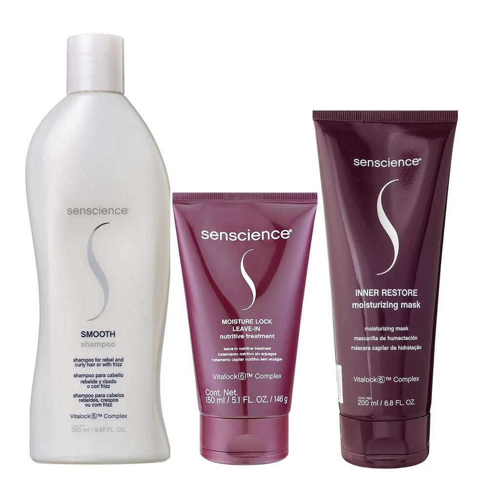 Kit Senscience Smooth - Shampoo 280ml + Moisture Lock Leave-In 150ml + Inner Restore Deep 200ml