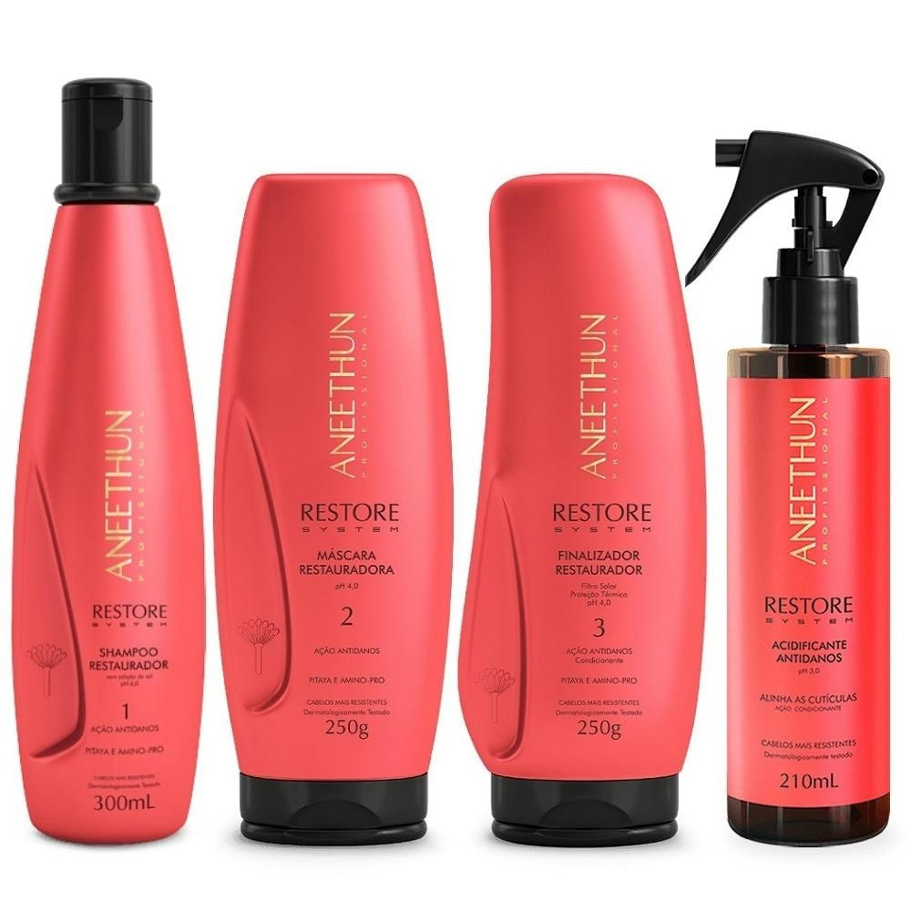 Kit Aneethun Restore System - Shampoo 300ml + Máscara 250g + Finalizador 250g + Acidificante 210ml