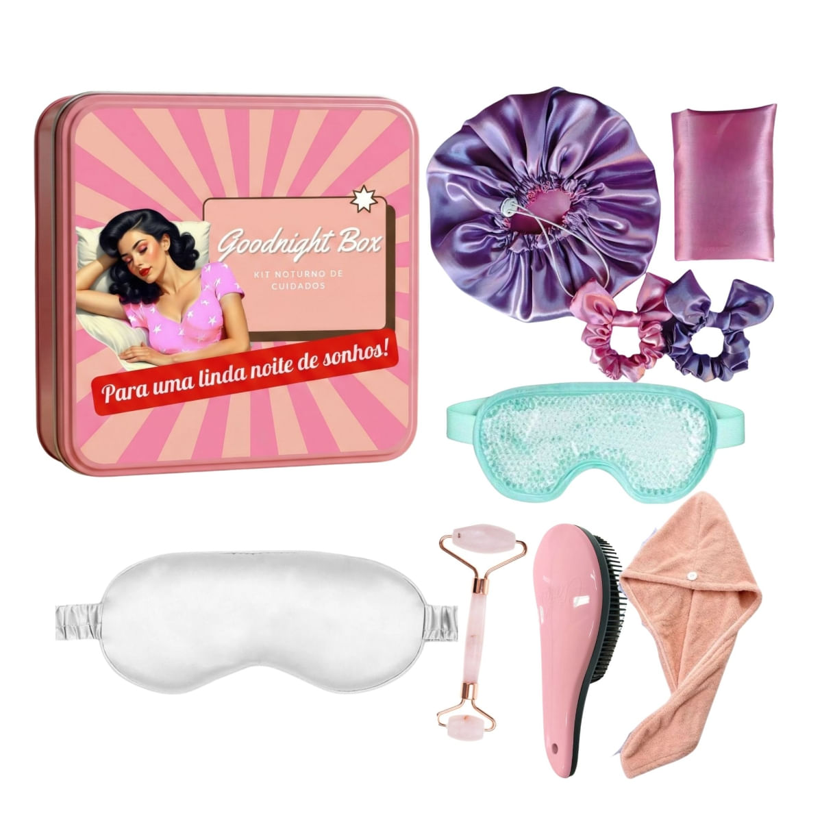 Kit Lata de acessórios cabelo bem-estar Goodnight Box G rosa