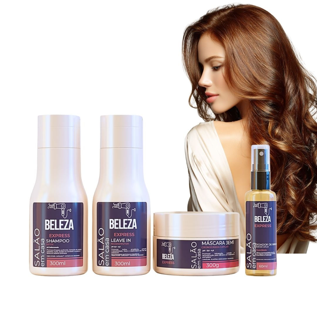 kit de tratamento capilar hidratação 4 itens/reconstrução/nutrição Cabelo de Salão em Casa Beleza Express