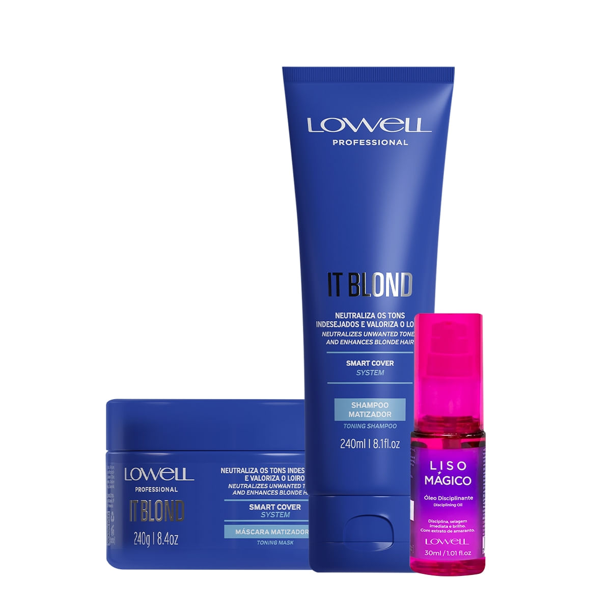 Kit Lowell Violet Platinum Liso Mágico e Máscara Matizadora (3 produtos)