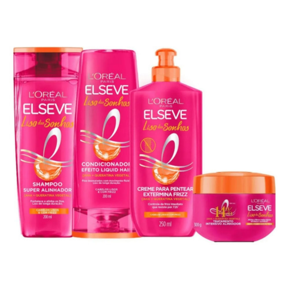 Kit Elseve Liso Dos Sonhos Shamp+condic 200 Ml+mascara+creme