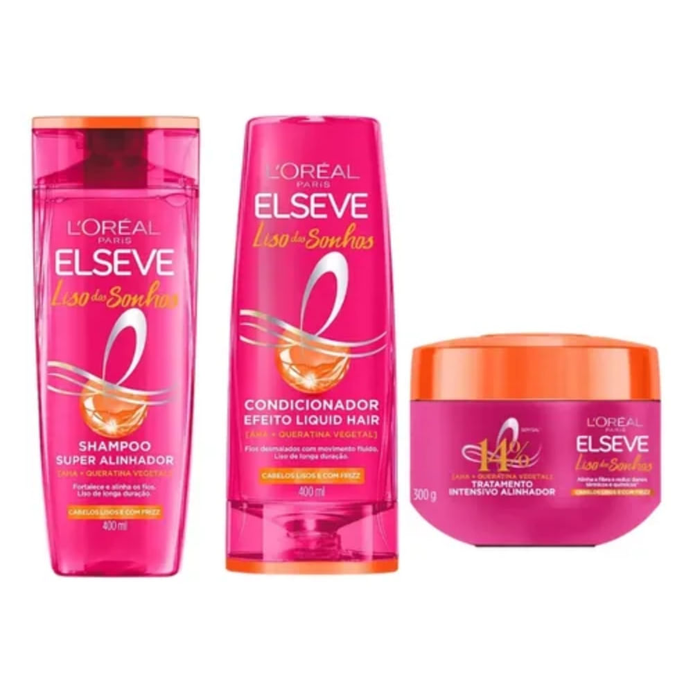 Kit Elseve Liso Dos Sonhos Shamp + Condic 400ml + Mascara
