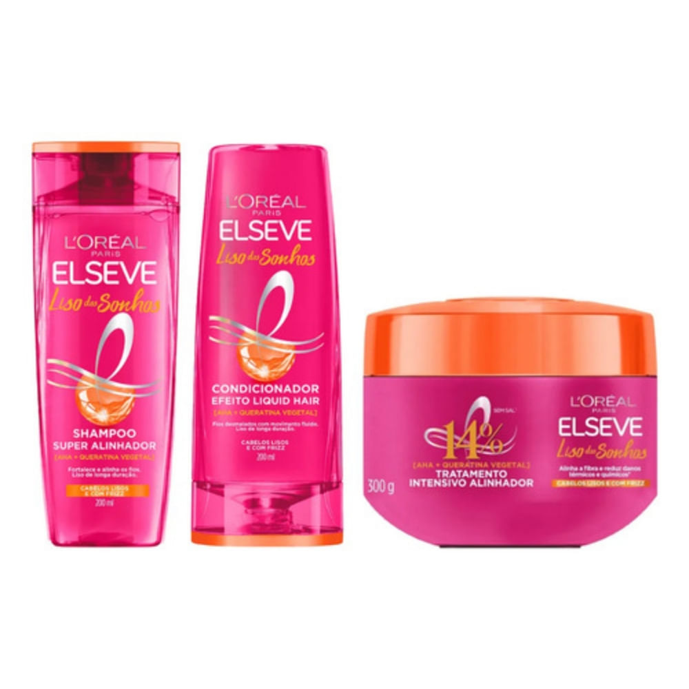 Kit Elseve Liso Dos Sonhos Shamp + Condic 200 Ml + Mascara