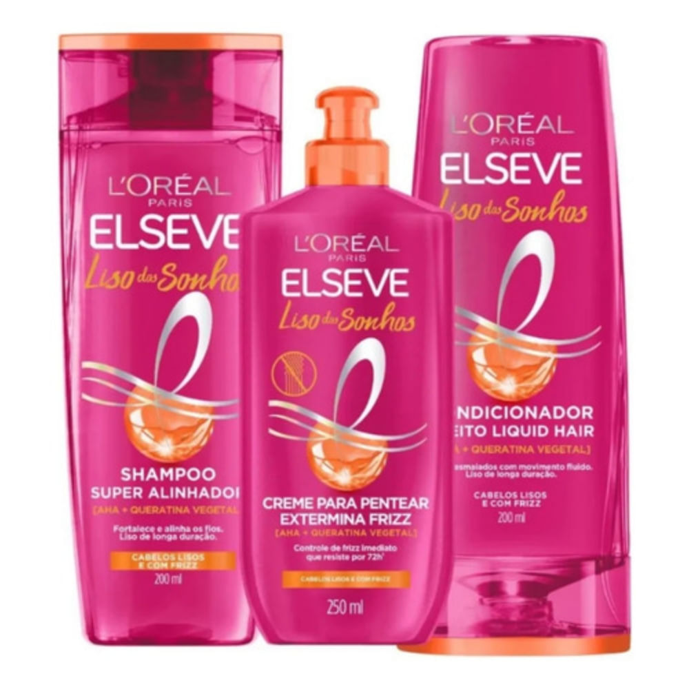Kit Elseve Liso Dos Sonhos  Shamp + Condic 200 Ml + Creme