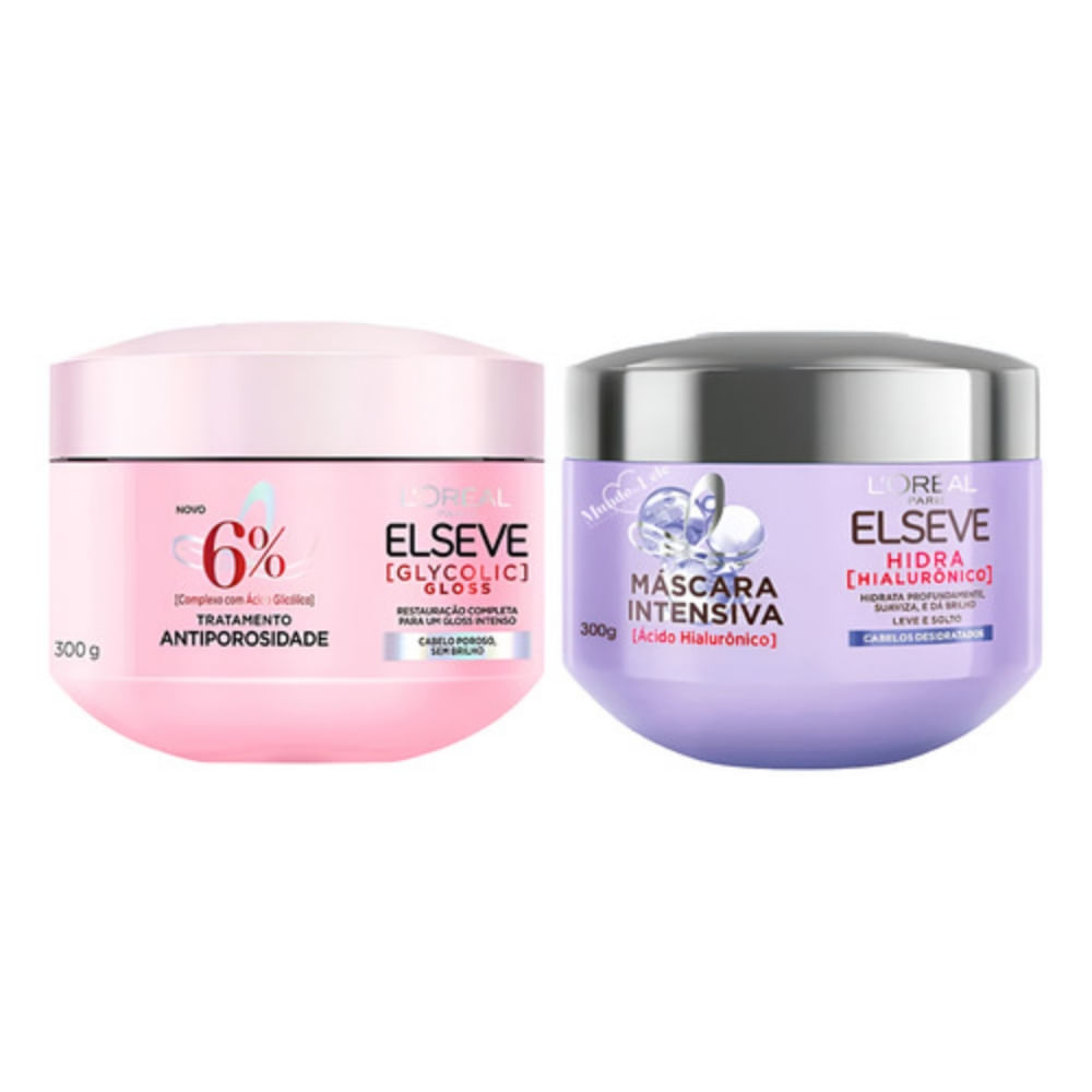 Máscara Glycolic Gloss + Máscara Hidra Hialurônico Elseve