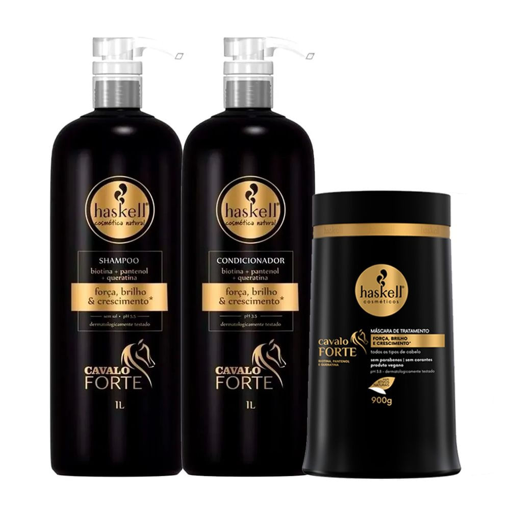 Trio Haskell Cavalo Forte Original 1 Litro/900g - Cresce Cabelo (+refil200g)