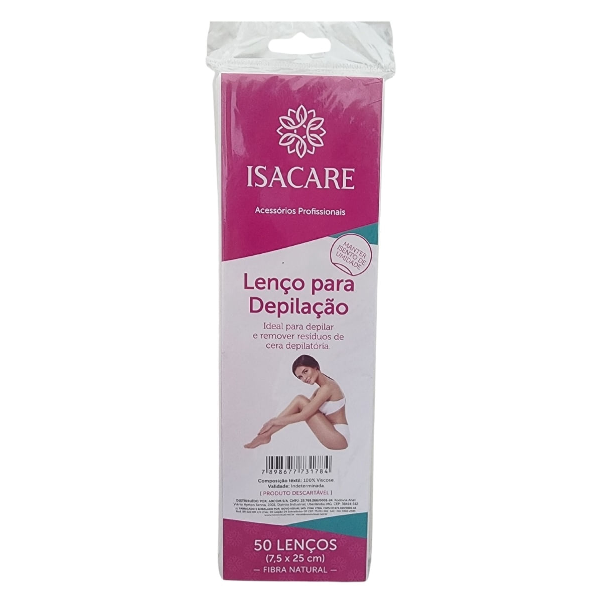 Lenço Para Depilação 50 Lenços 7,5X25Cm Fibra Natural Isacare