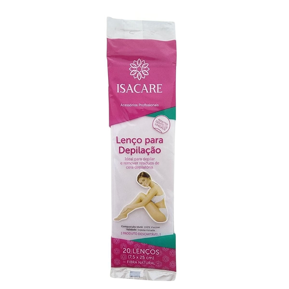 Lenço Para Depilação 20 Lenços 7,5X25Cm Fibra Natural Isacare