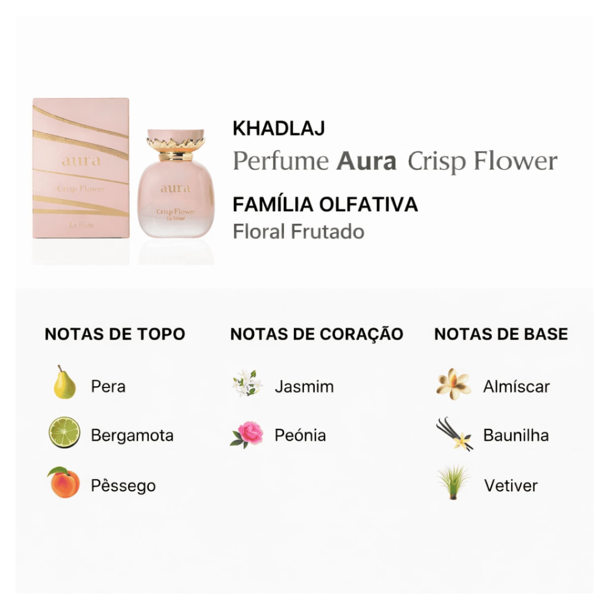 Perfume Khadlaj Aura Crisp Flower EDP 100ml Floral Fresco - Época