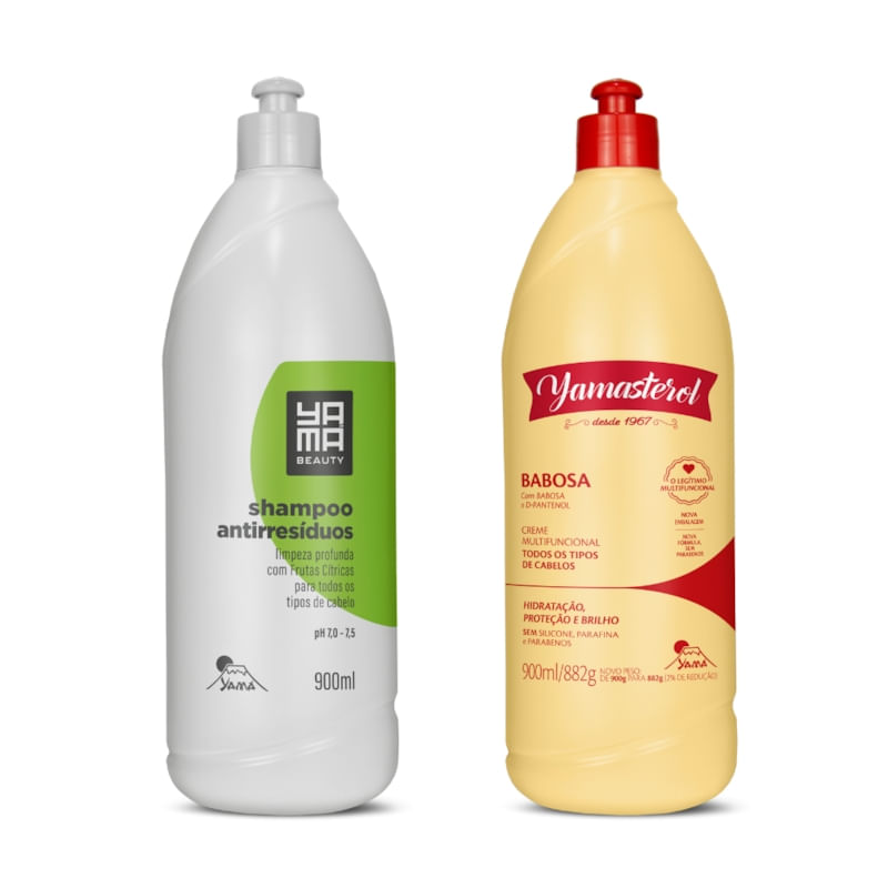 Kit pré-poo Yamasterol Babosa e Shampoo Antirresíduo 900ml Para Todos os Tipos de Cabelo