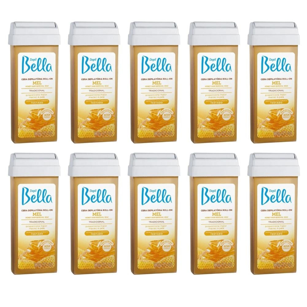 Cera Depil Bella Roll On Mel 100g Kit com 10 Unidades
