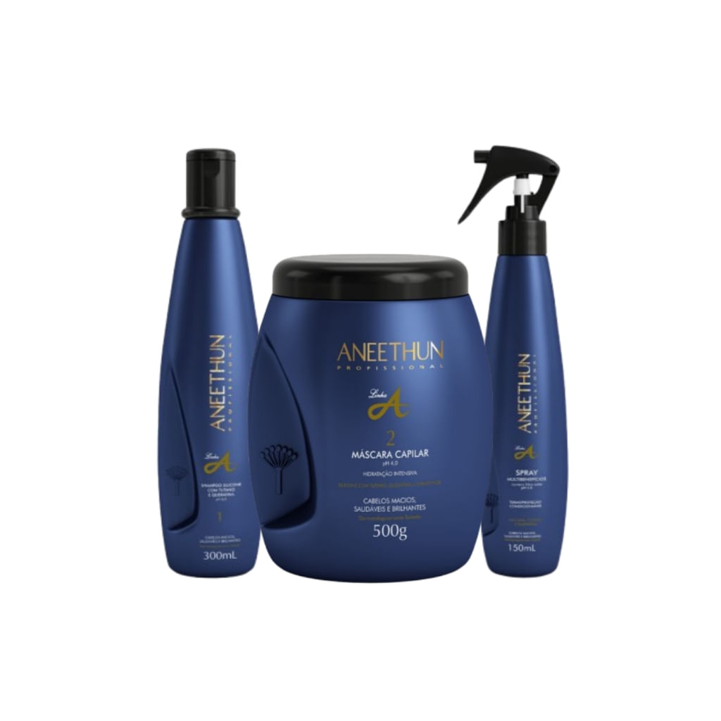 Kit Aneethun Linha A - Shampoo 300ml , Máscara 500g e Multibeneficios 150ml