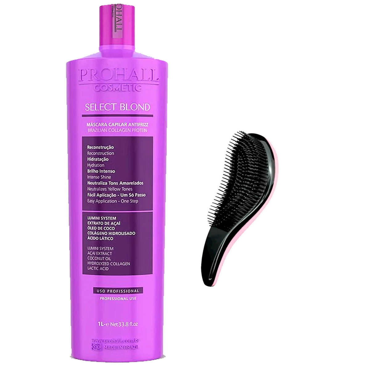 Alinhamento Progressiva Loiras Select Blond Prohall 1 Litro +Escova Desembaraçadora
