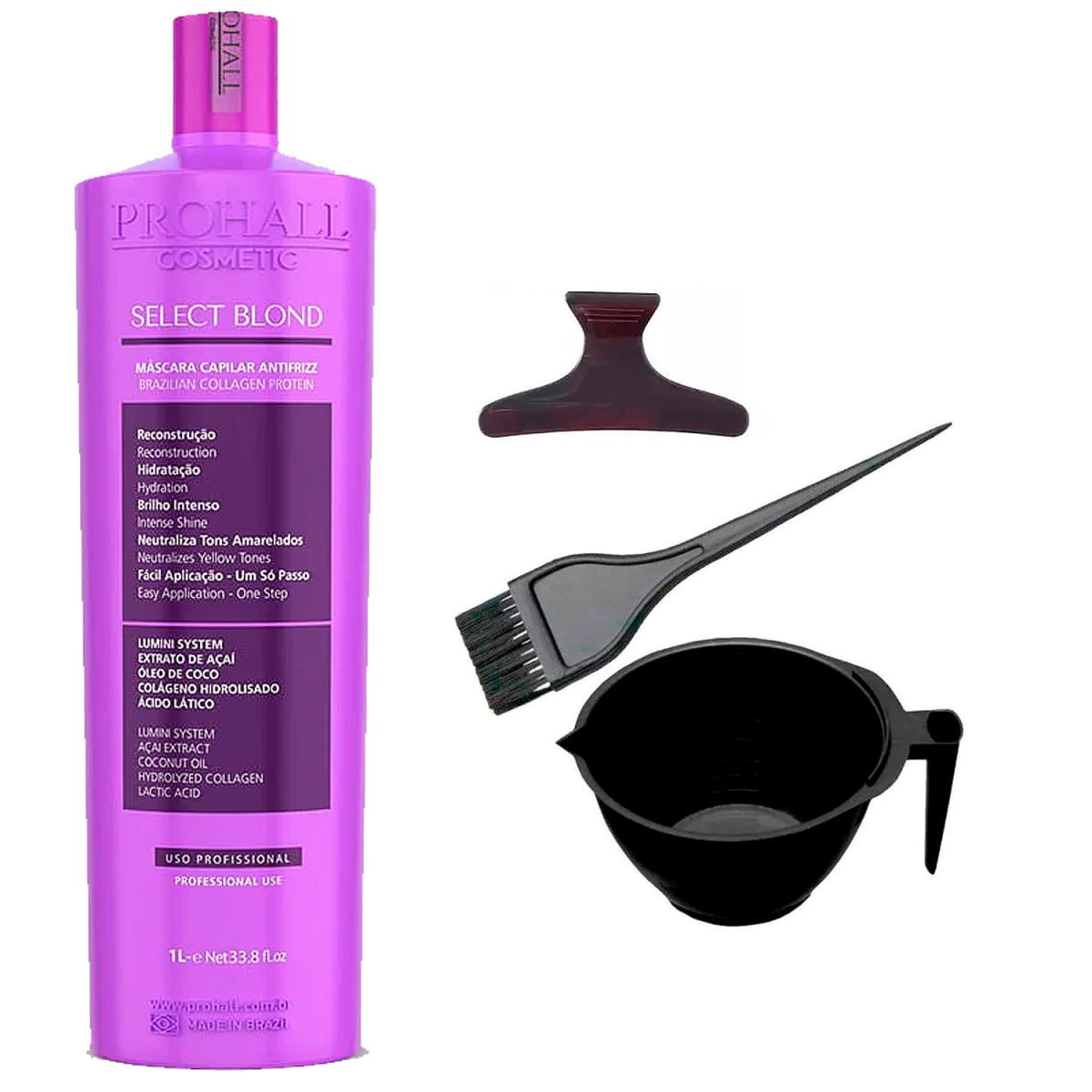 Antifrizz Potente Progressiva Loiras Select Blond 1 Litro Prohall +Cumbuca/Presilha