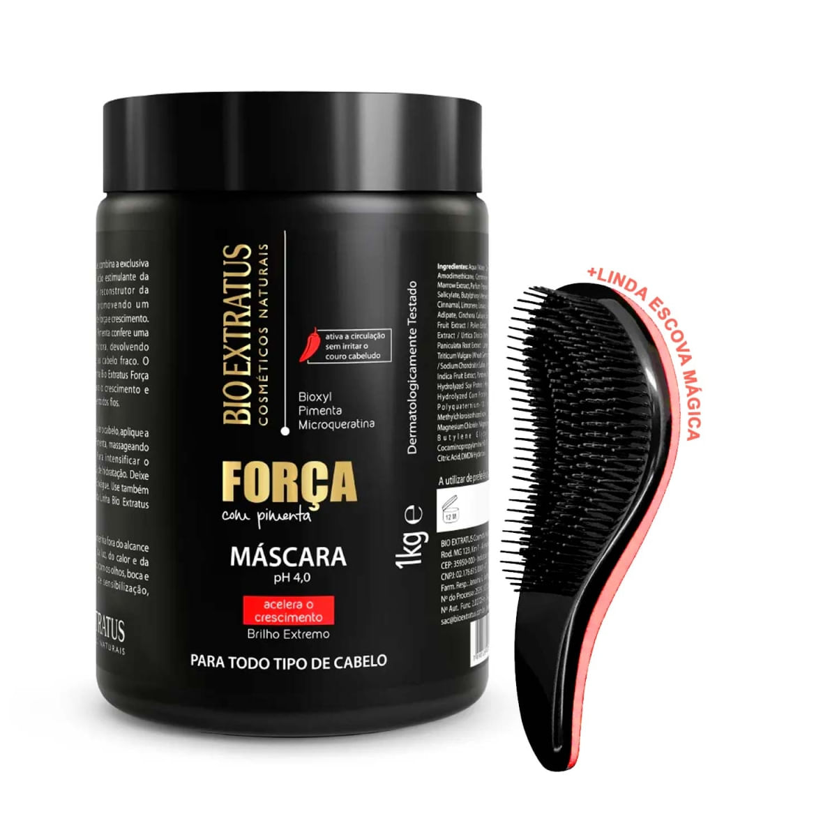 Máscara Força Com Pimenta Bio Extratus 1Kg +Escova Mágica
