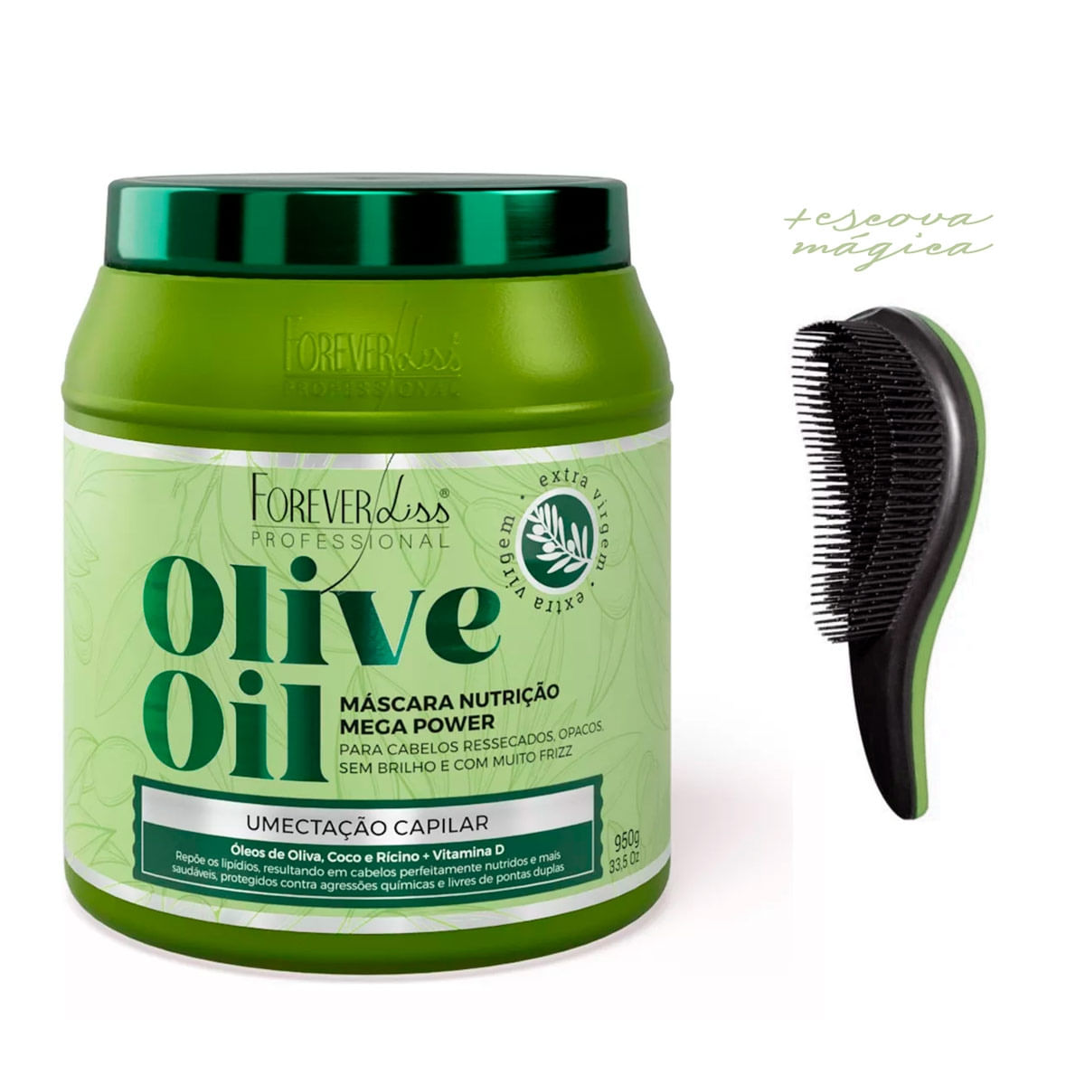 Máscara Umectante Óleo de Oliva 950g Forever Liss + Escova