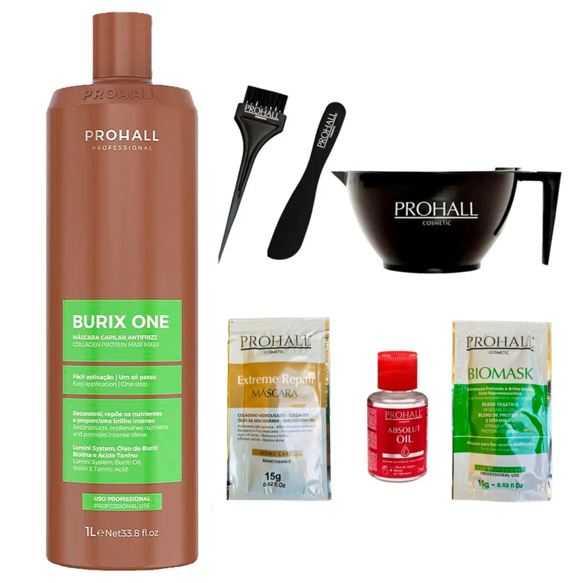 Burix One Prohall 1 Litro Semformol +Cumbuca/Espátula/Argan/Sachês