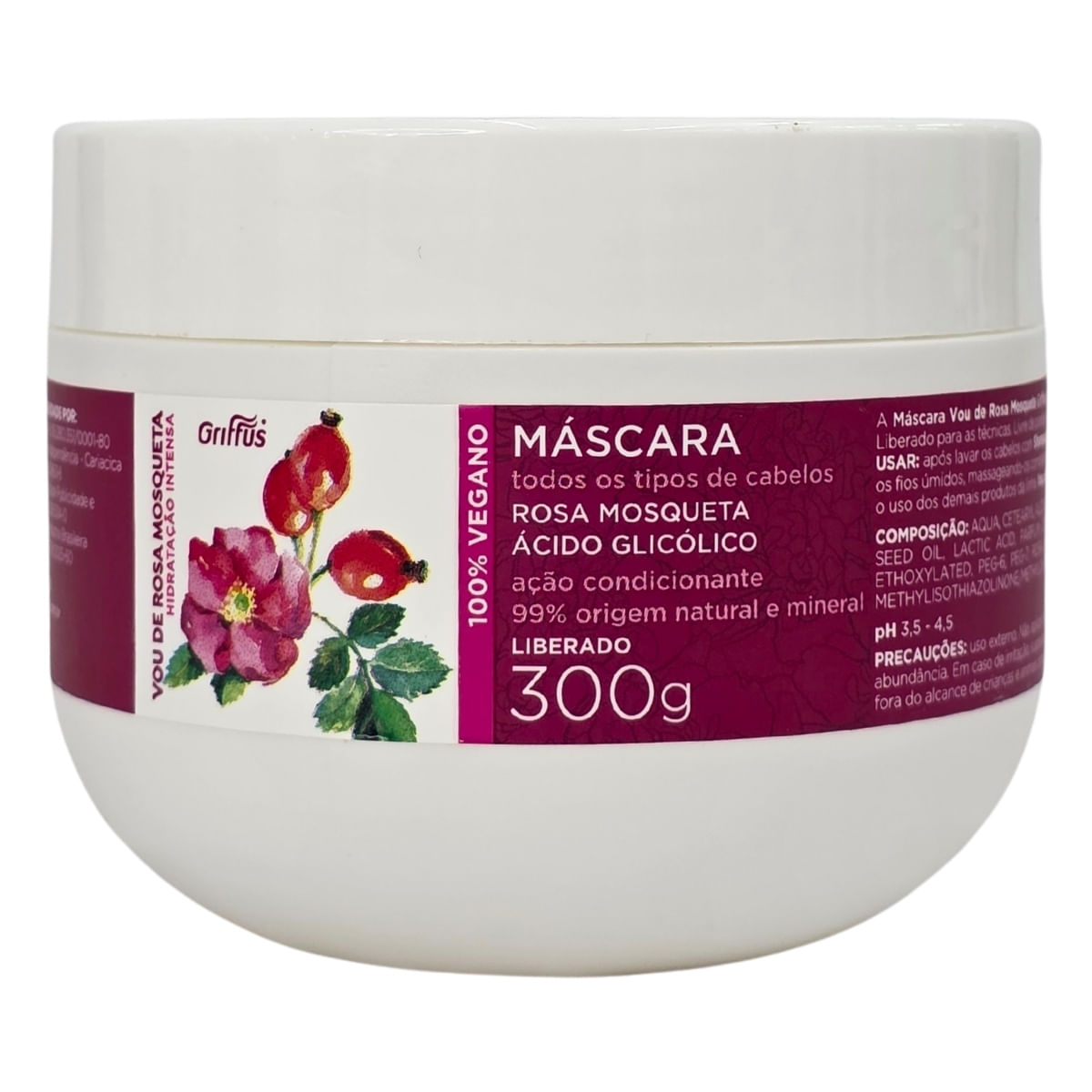Máscara Hidratação Intensa Vegano Vou De Rosa Mosqueta Griffus 300Ml
