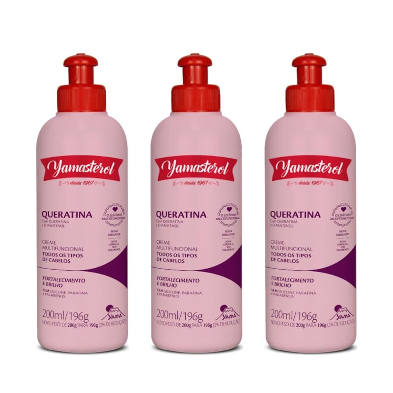 Creme Multifuncional Yamasterol Queratina 200ml  Yamá (Kit C/03) - Perfumaria em Casa