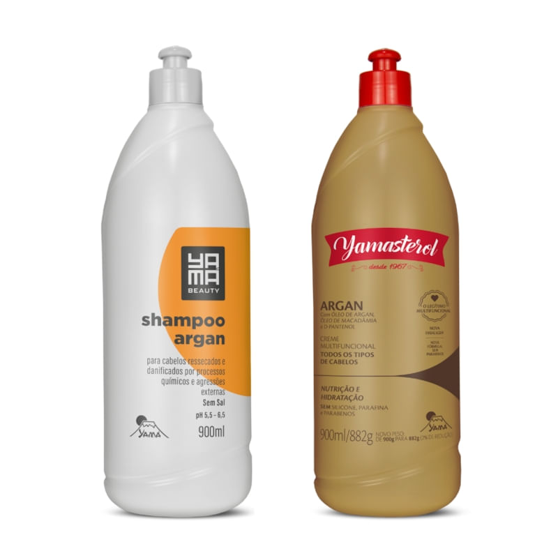 Kit pré-poo Yamasterol Argan e Shampoo Argan 900ml Para Cabelos Ressecados e Danificados