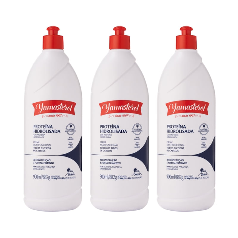 Kit 3 Yamasterol Branco Proteína Hidrolisada 900ml Yamá