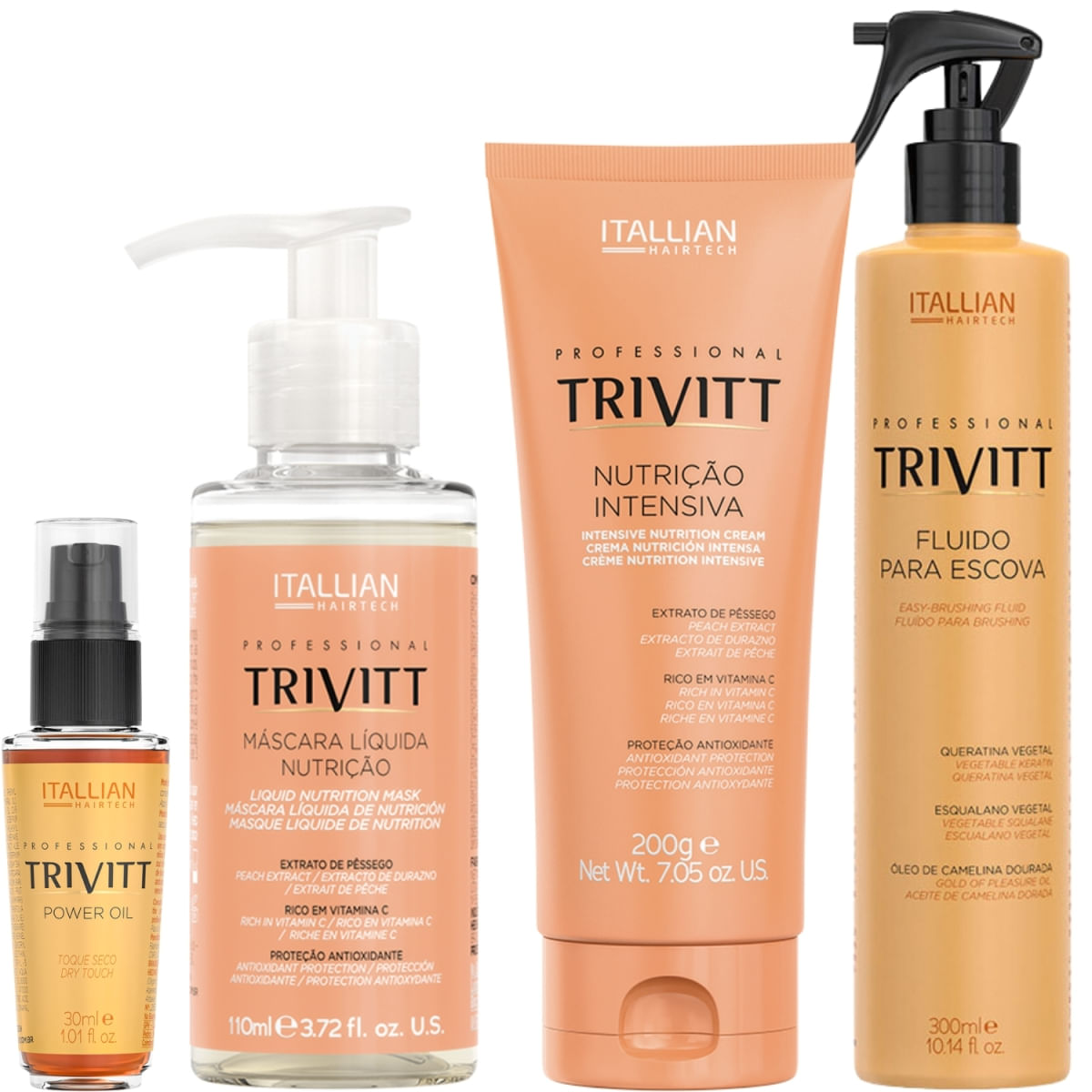 Trivitt Kit Fluido de Escova, Máscara Liquida Nutrição, Power Oil, Nutrição Intensiva 200g