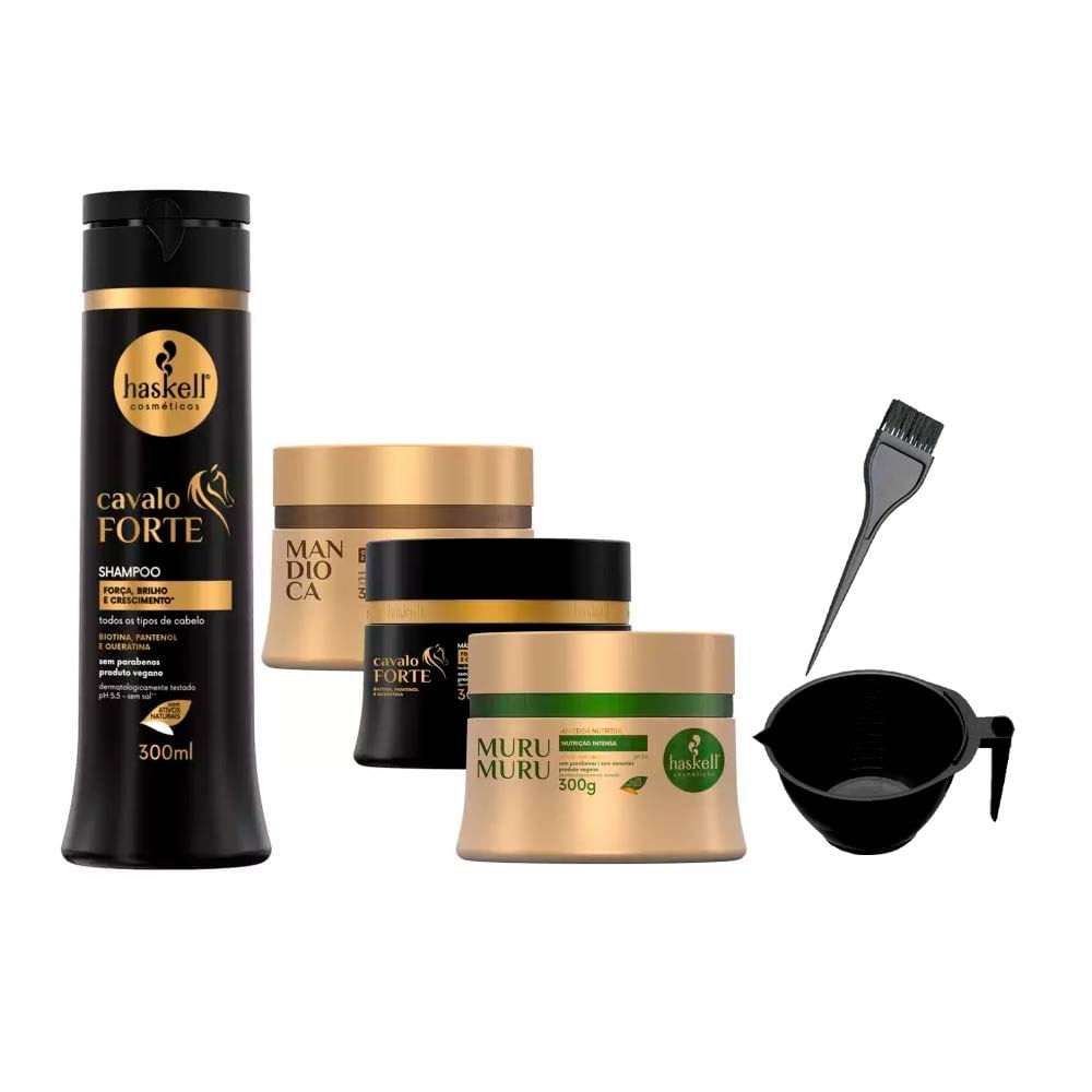 Shampoo Haskell Cavalo Forte 300Ml +Cronograma 300G +Cumbuca